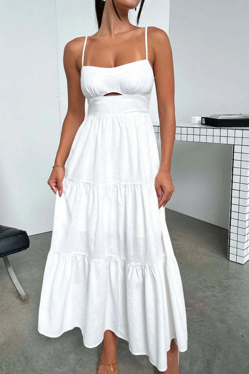 Cut-Out Tiered Dress with Spaghetti Straps - Shopiebay women's boutique