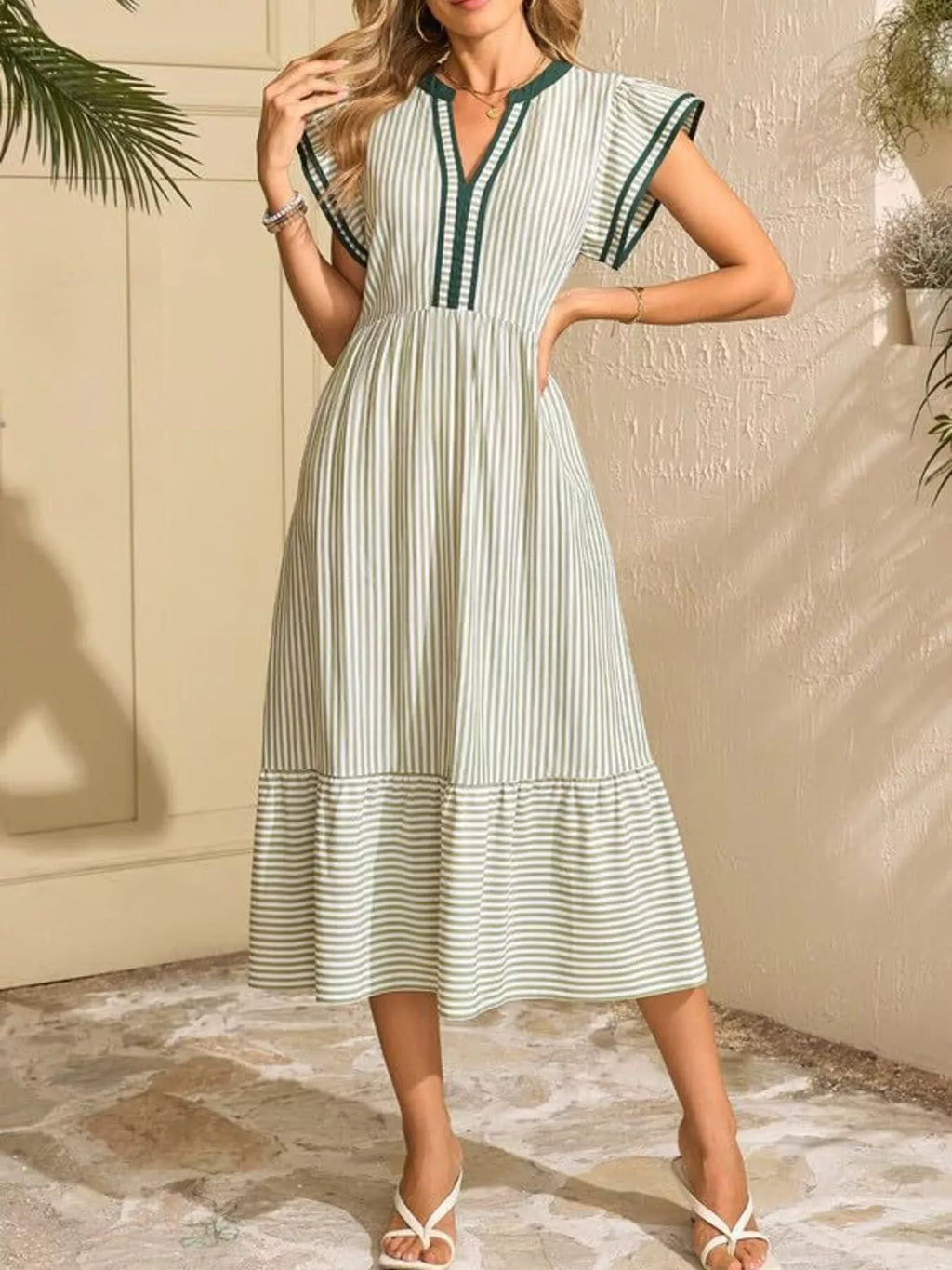 Striped Notched Ruffle Sleeve Dress - product image 11