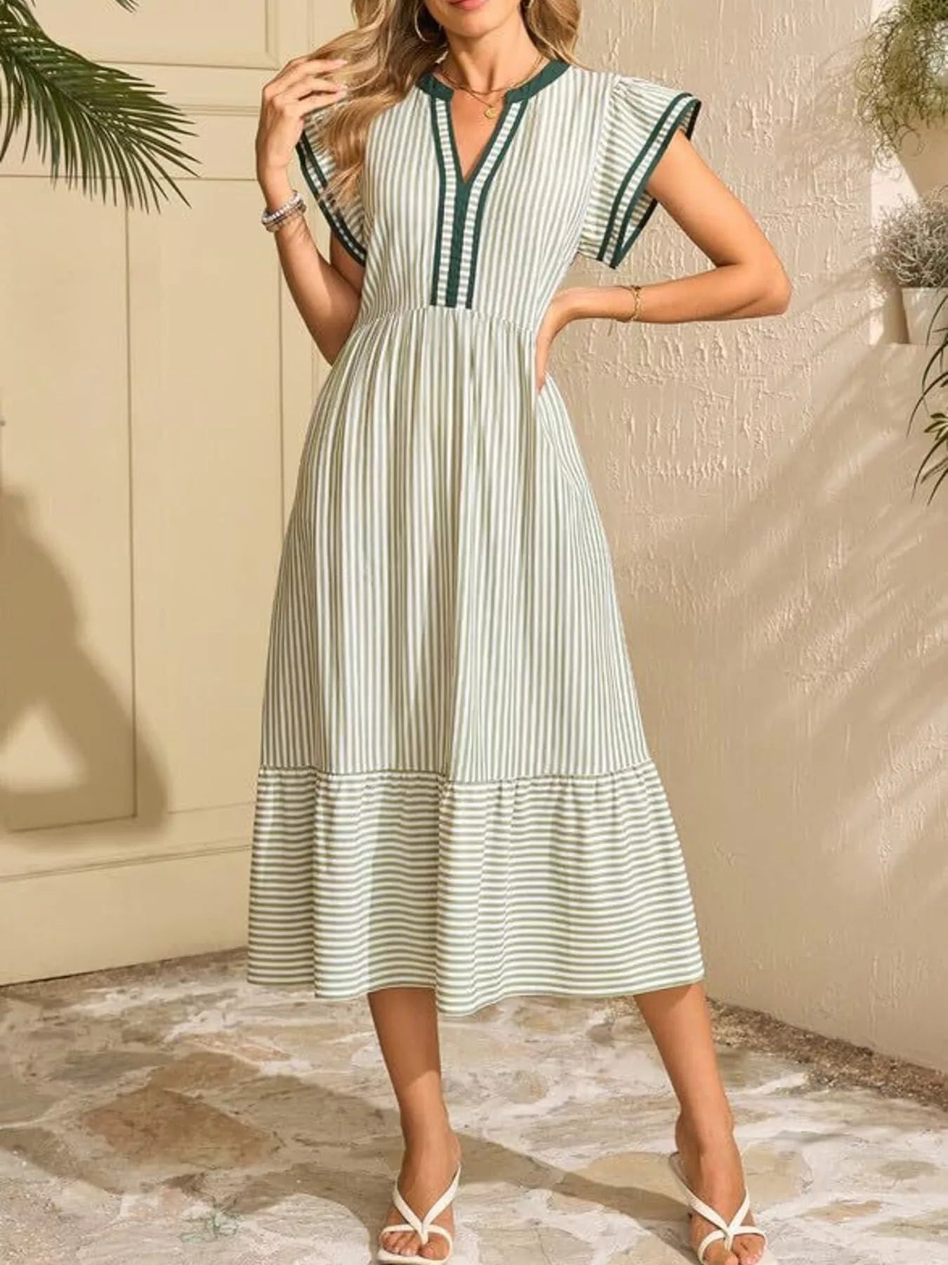 Striped Notched Ruffle Sleeve Dress - product image 11