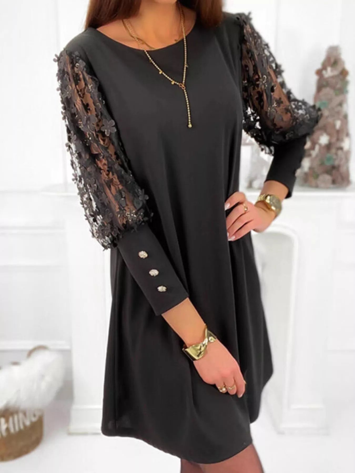Floral Lace Sleeve Mini Dress Secondary image