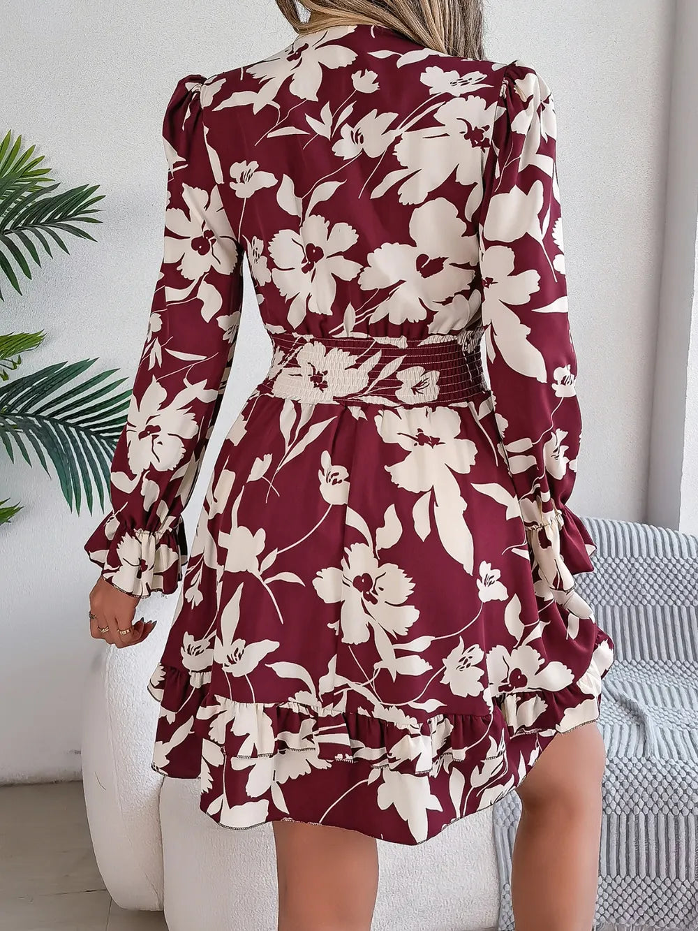 Tied Ruffled Printed Long Sleeve Dress - product image 7