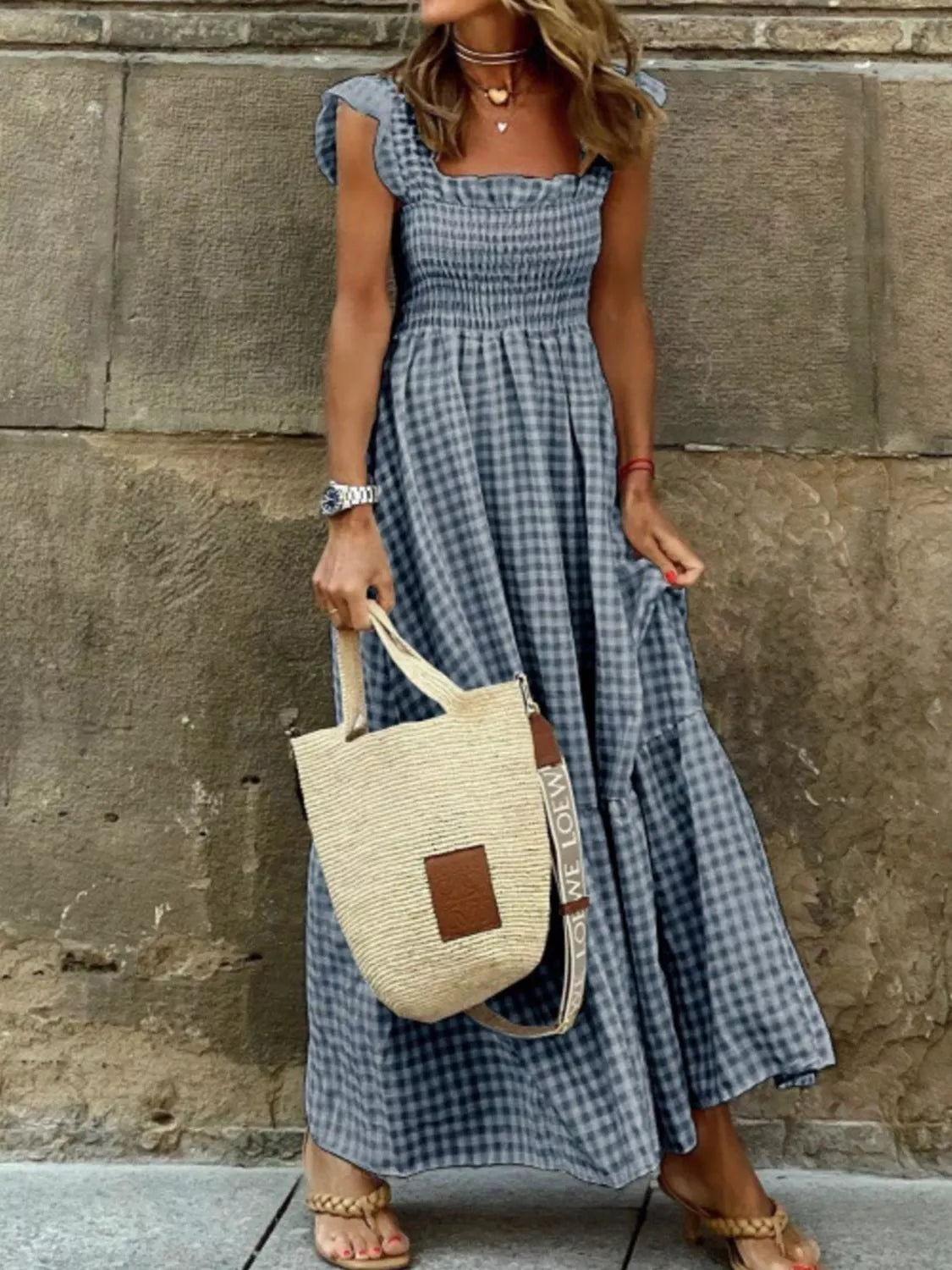 Gingham Smocked Ruffle Maxi Dress - product image 3