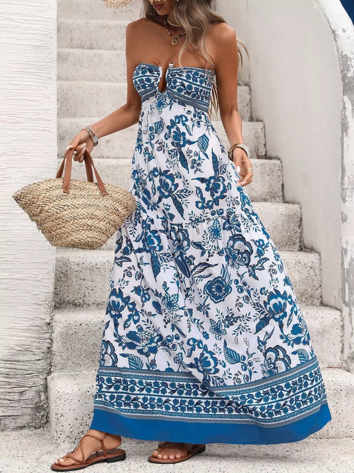 Floral Print Strapless Maxi Dress view 4 - Shopiebay