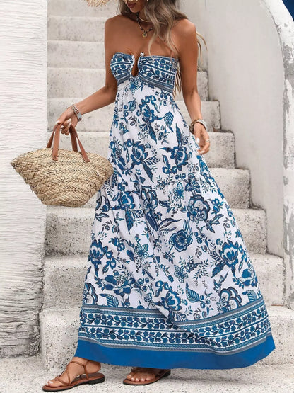 Floral Print Strapless Maxi Dress view 4 - Shopiebay