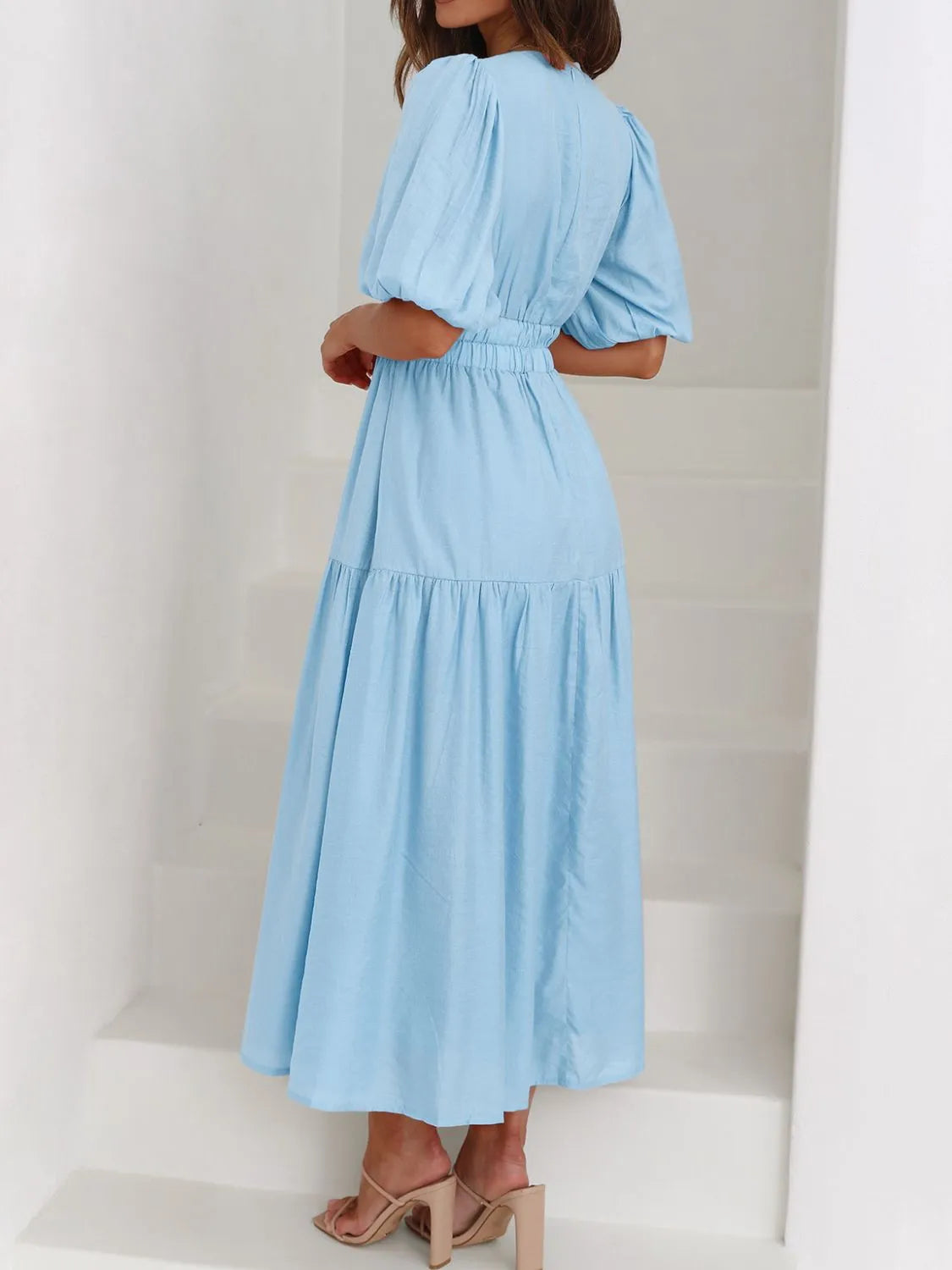 V-Neck Puff Sleeve Midi Dress - product image 3