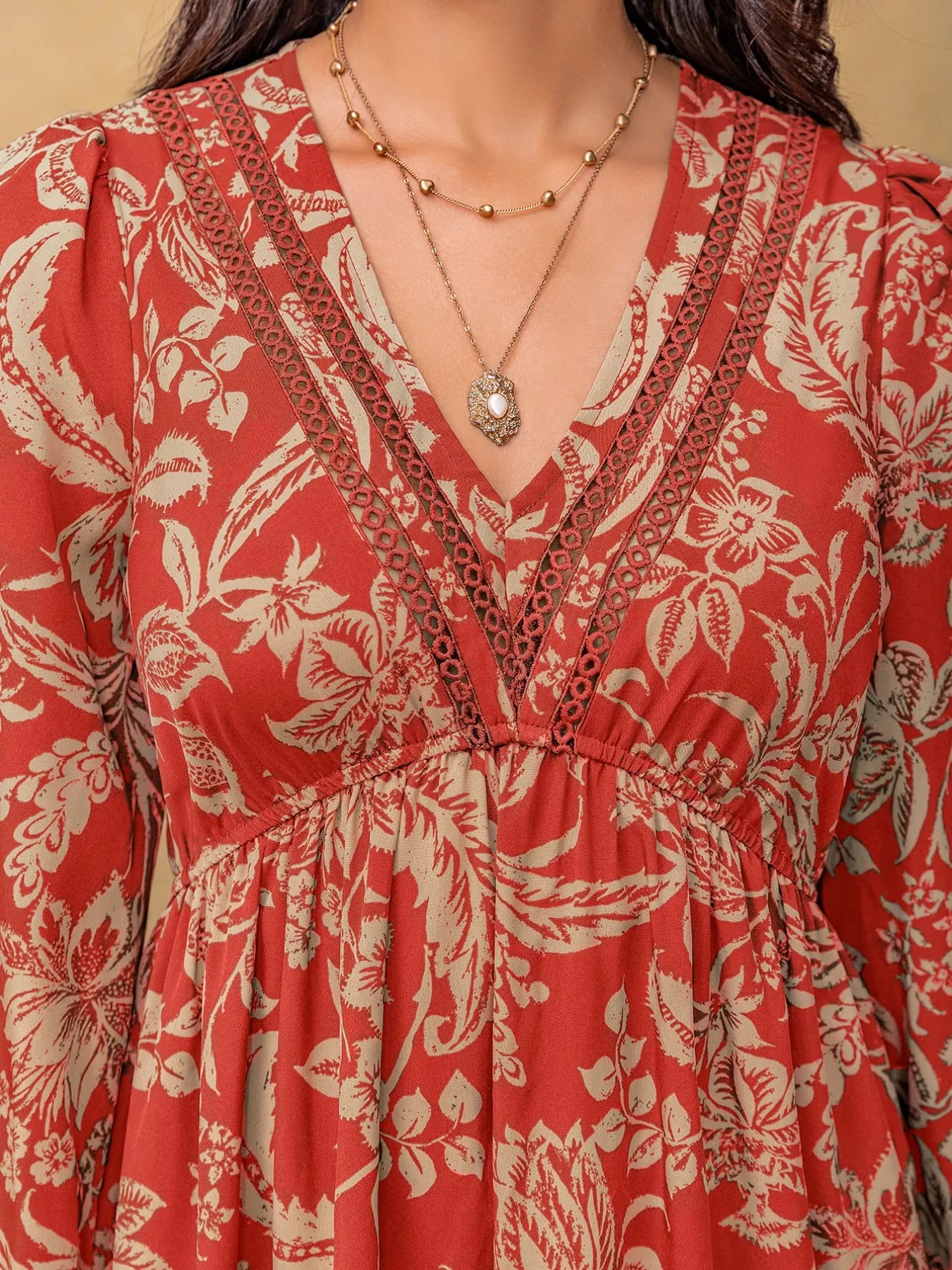 Boho Floral Print Long Sleeve Midi Dress Secondary image
