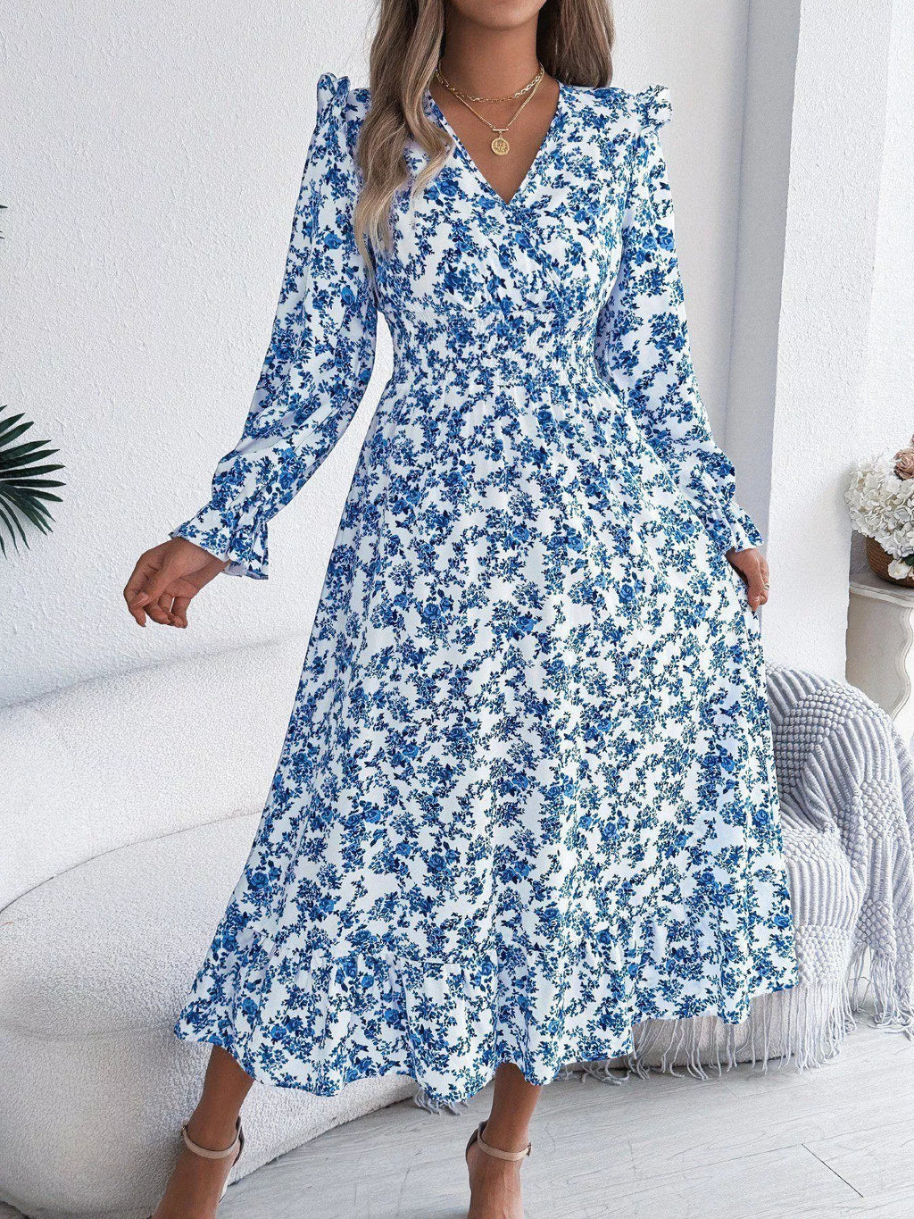 Ruffled Floral V-Neck Flounce Sleeve Dress - product image 17