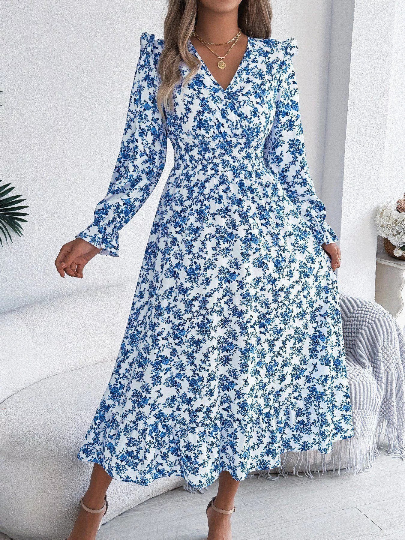 Ruffled Floral V-Neck Flounce Sleeve Dress - product image 17
