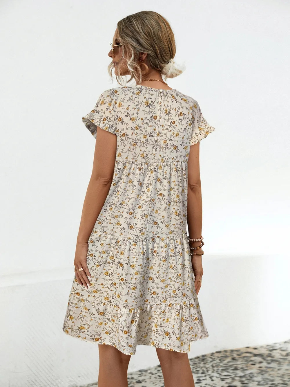Frill Floral Round Neck Short Sleeve Tiered Dress Secondary image