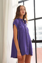 ADORA Raw Hem Collared Neck Button Down Shirt