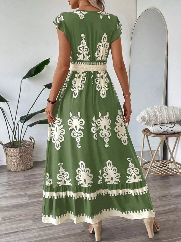 Printed V-Neck Ruffled Cap Sleeve Dress - product image 3