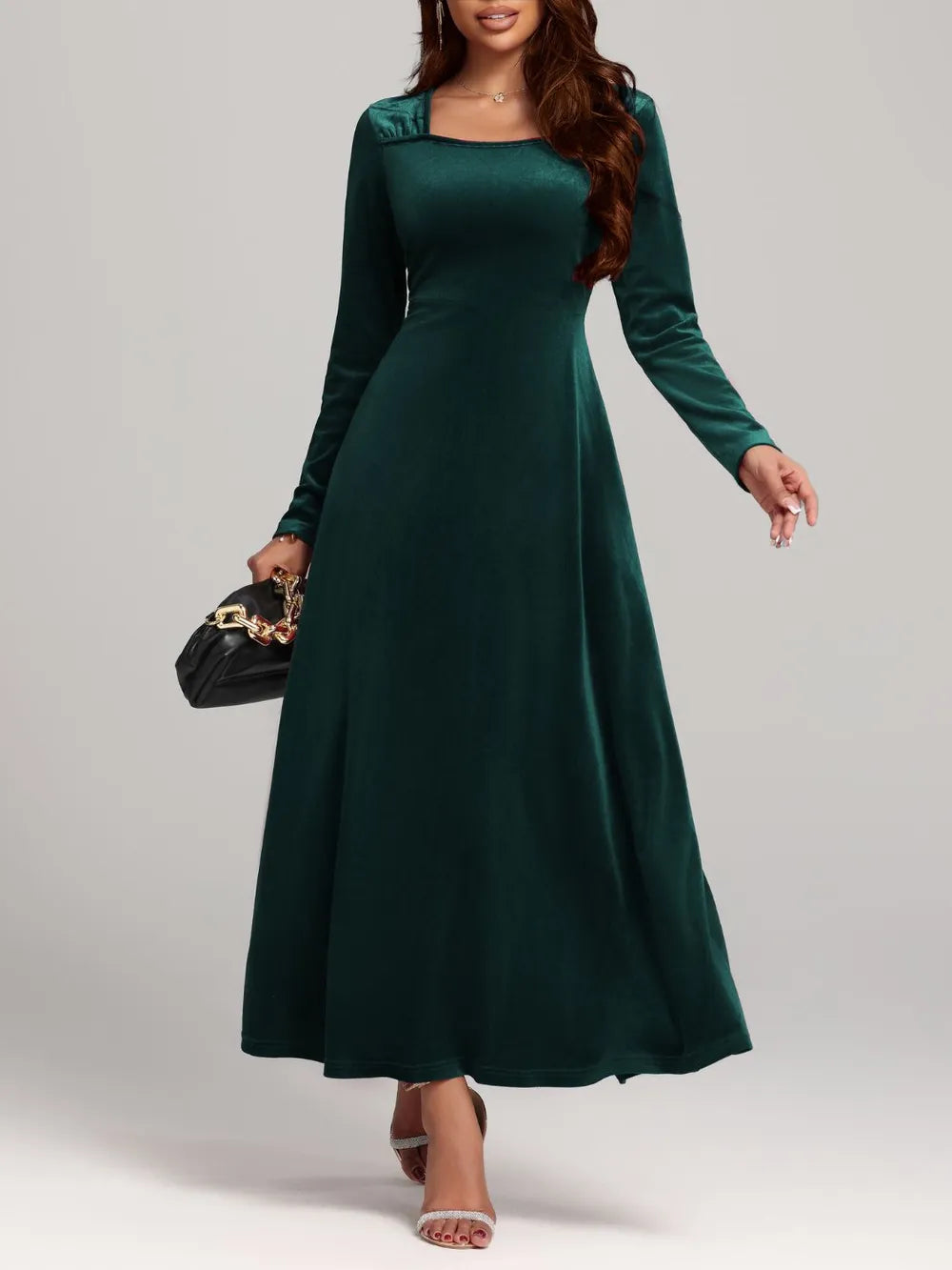 Square Neck Long Sleeve Velvet Dress - product image 13