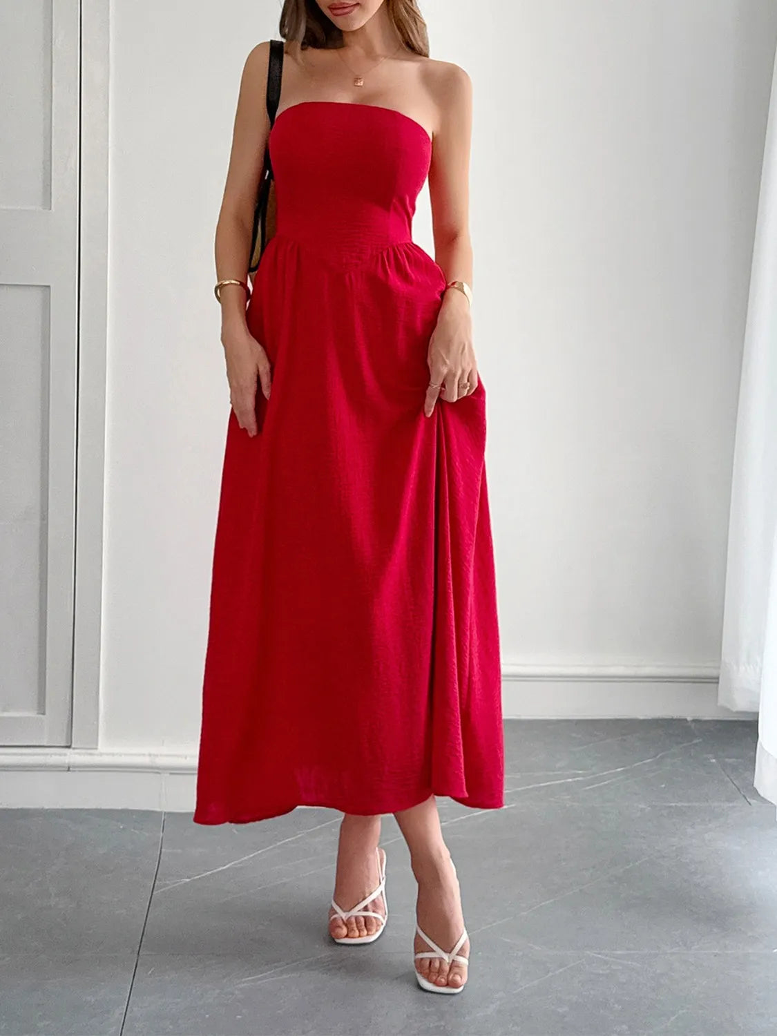 Strapless A-Line Midi Dress with Pockets - product image 9