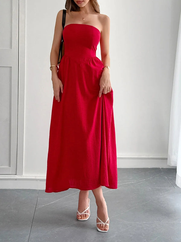 Strapless A-Line Midi Dress with Pockets - product image 9