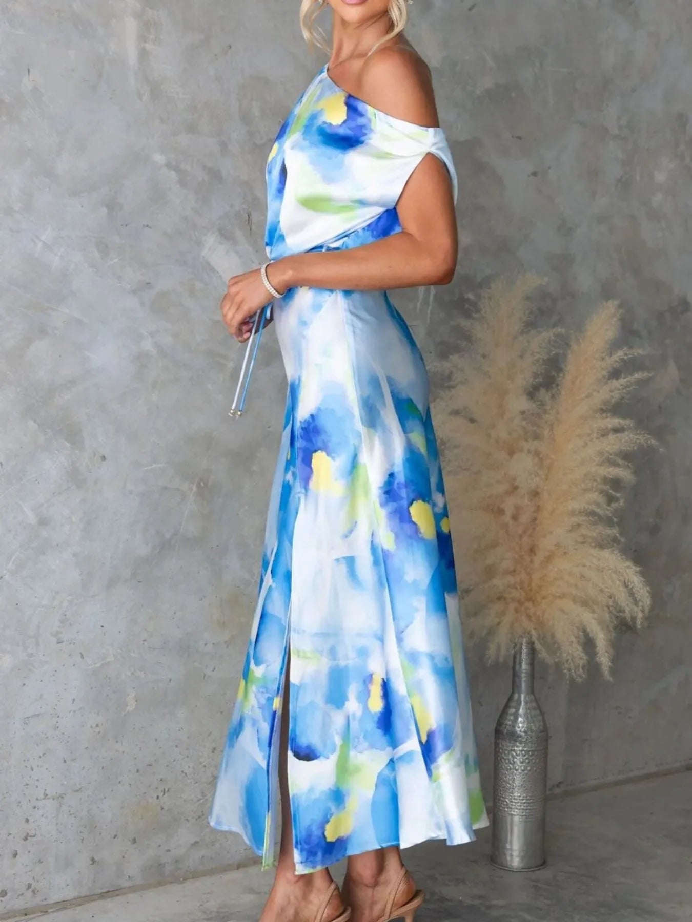One Shoulder Printed Dress with Slit - product image 3