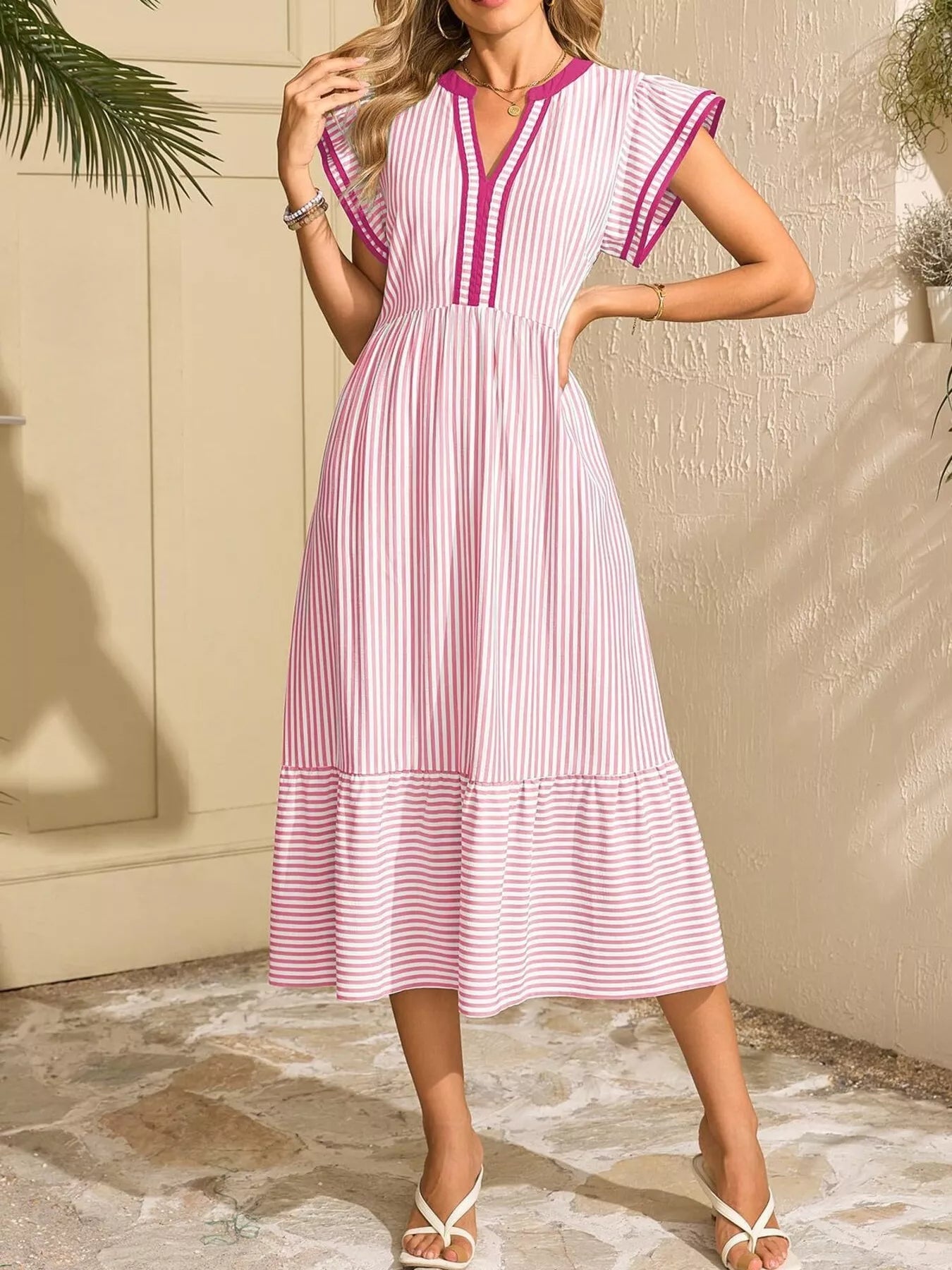 Striped Notched Ruffle Sleeve Dress - product image 16