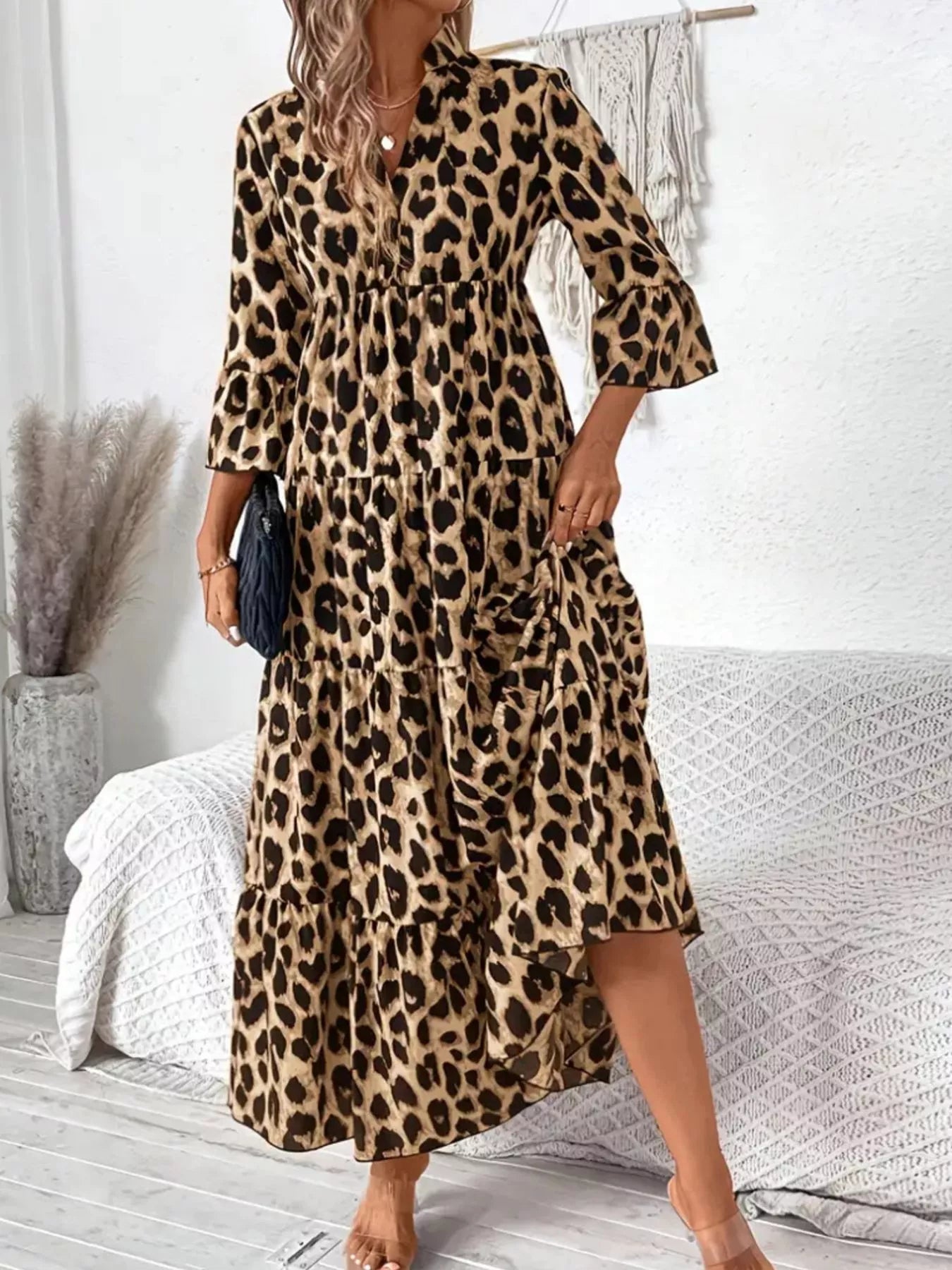 Leopard 3/4 Sleeve Midi Dress Secondary image