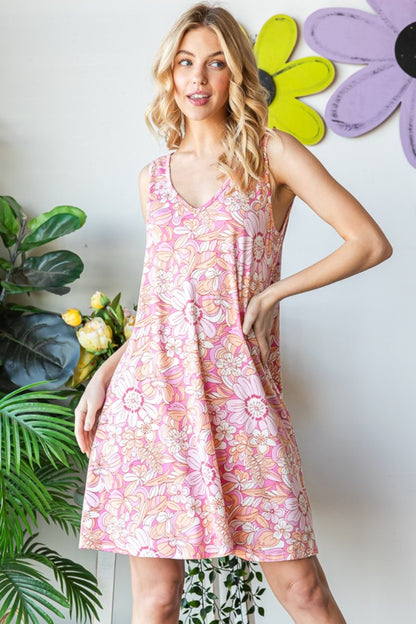 Heimish Full Size Floral V-Neck Tank Dress with Pockets