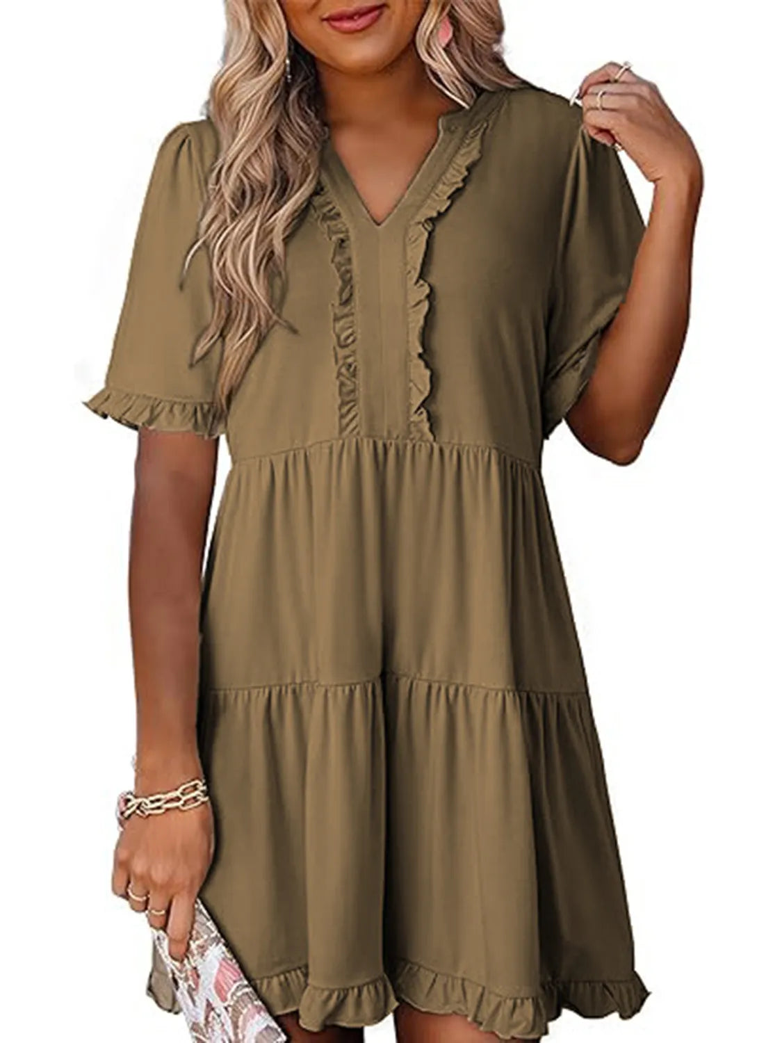 Tiered Notched Short Sleeve Mini Dress - product image 13