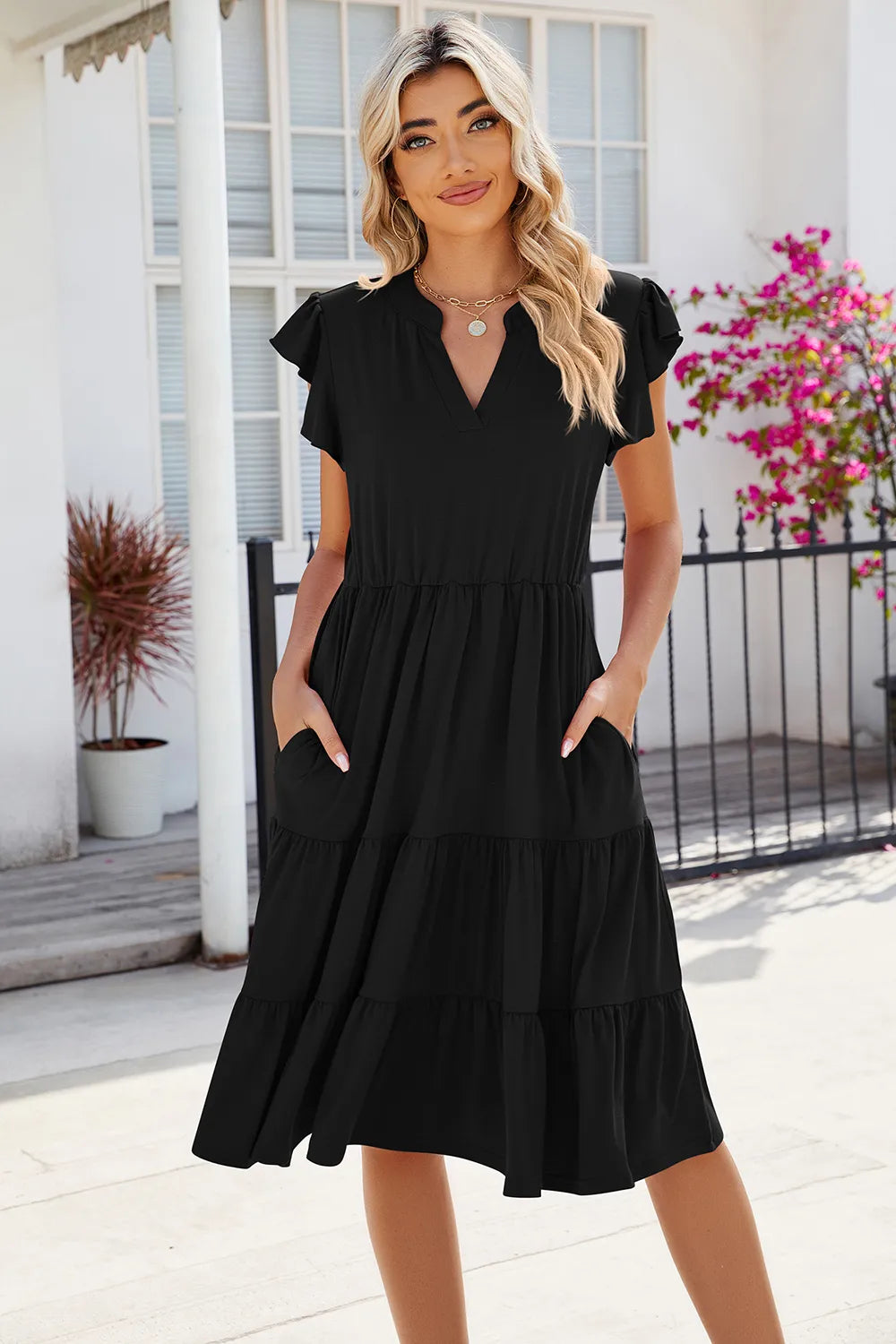 Ruched Notched Cap Sleeve Dress - product image 9
