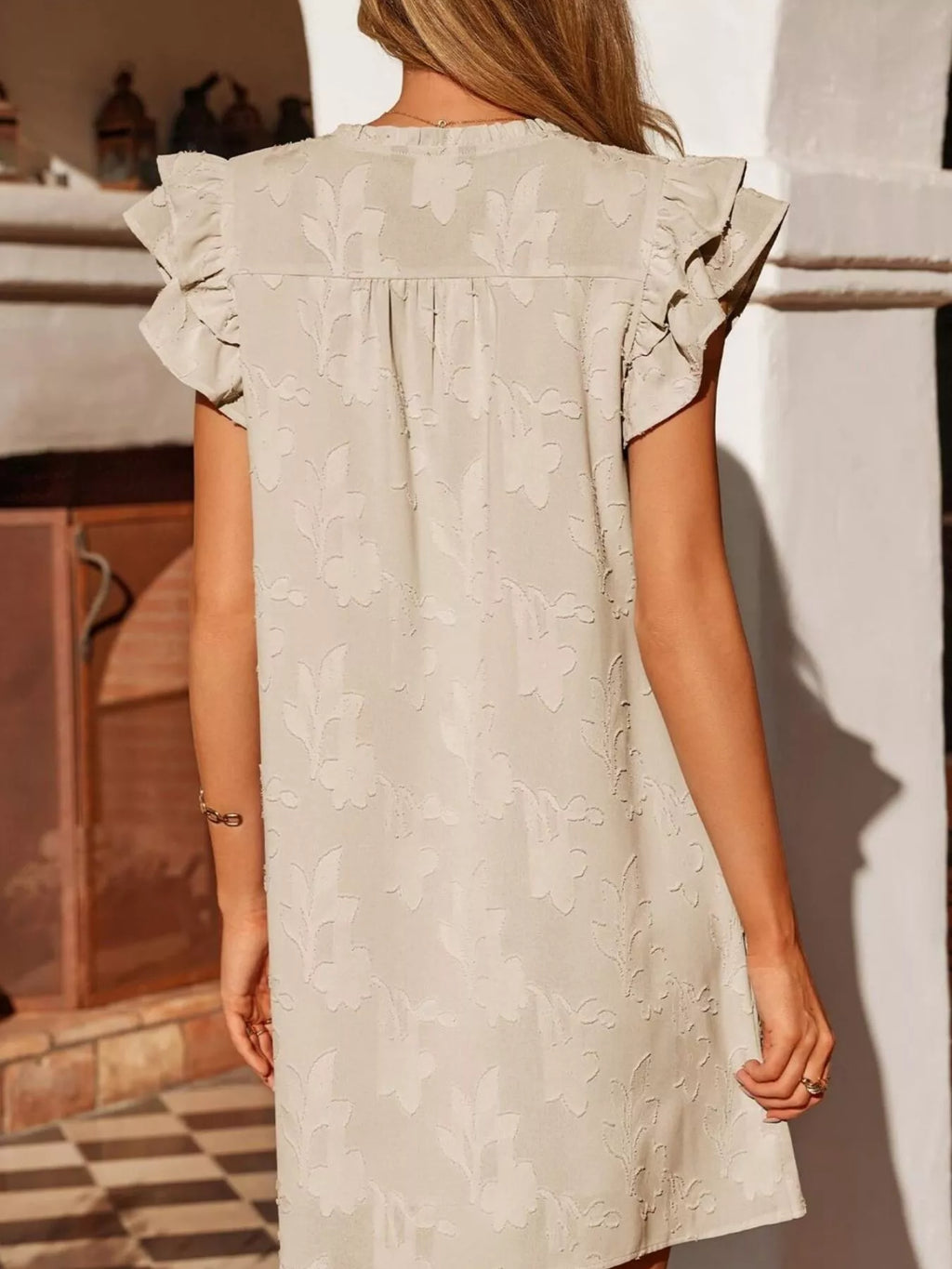 Floral Embossed Ruffle Sleeve Mini Dress - product image 6