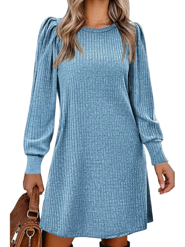 Ribbed Knit Puff Sleeve Casual Mini Dress - product image 25