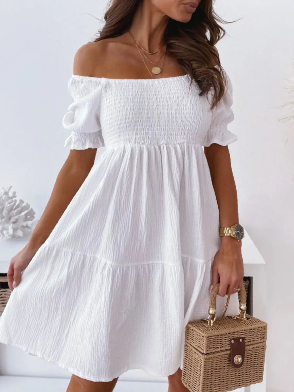 Smocked Off-Shoulder Mini Dress - product image 3