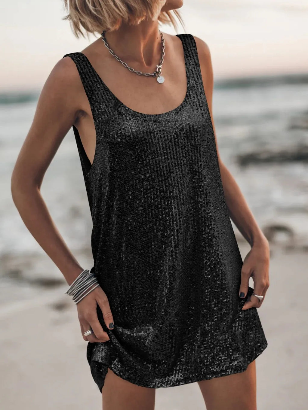 Sequin Scoop Neck Mini Dress - product image 21