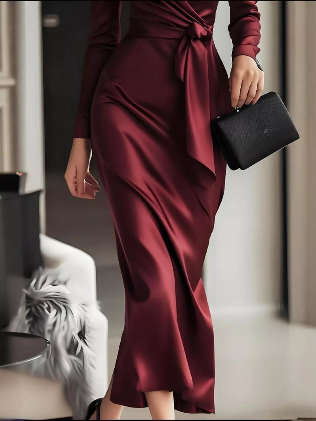 Surplice Satin Long Sleeve Dress - product image 3