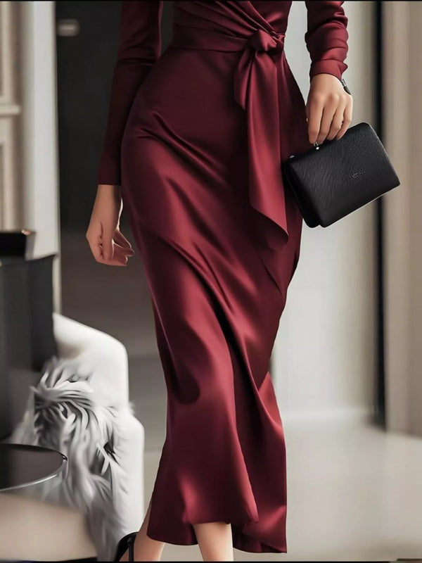 Surplice Satin Long Sleeve Dress - product image 3