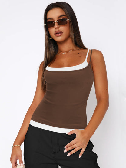 Faux Layered Square Neck Cropped Cami