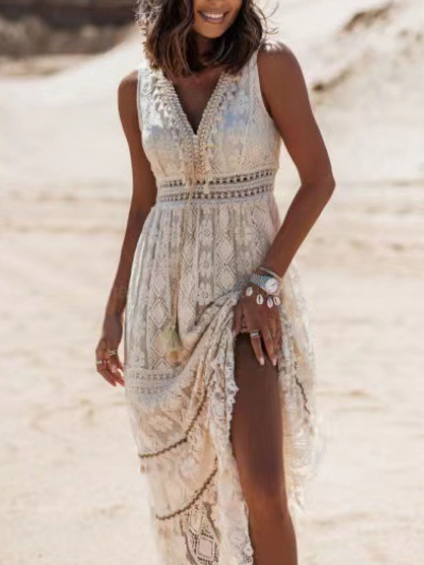 Lace V-Neck Sleeveless Maxi Dress Main image