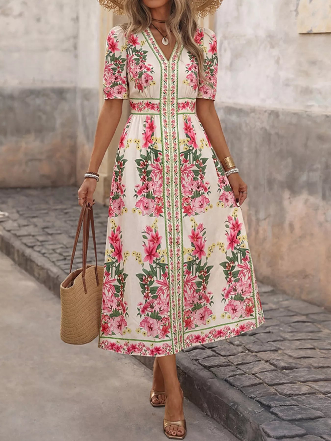 Floral Print V-Neck Midi Dress Main image
