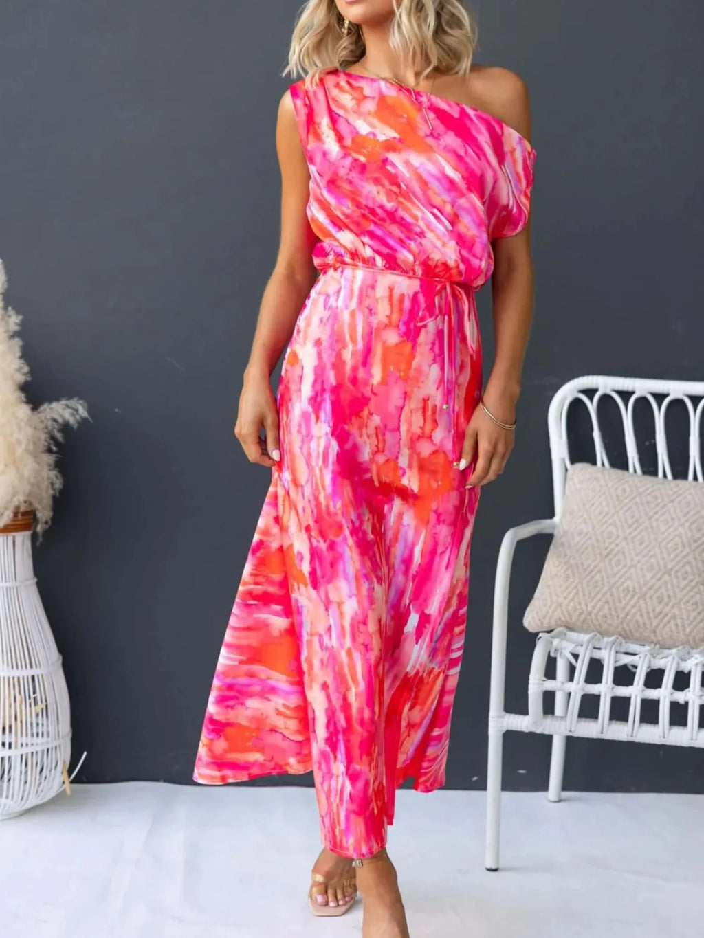 One Shoulder Printed Dress with Slit - product image 12