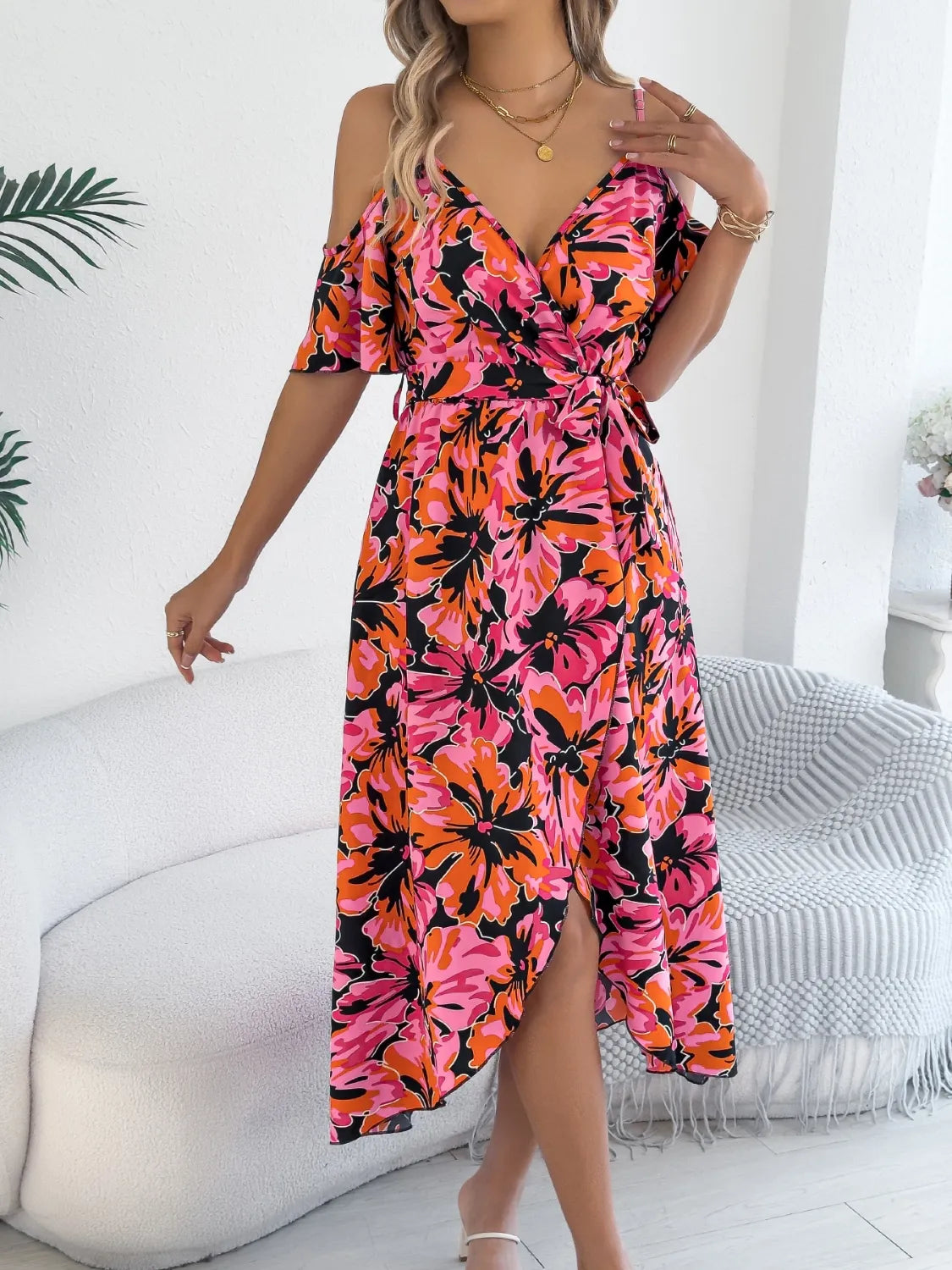 Printed Cold Shoulder Midi Cami Dress - product image 3
