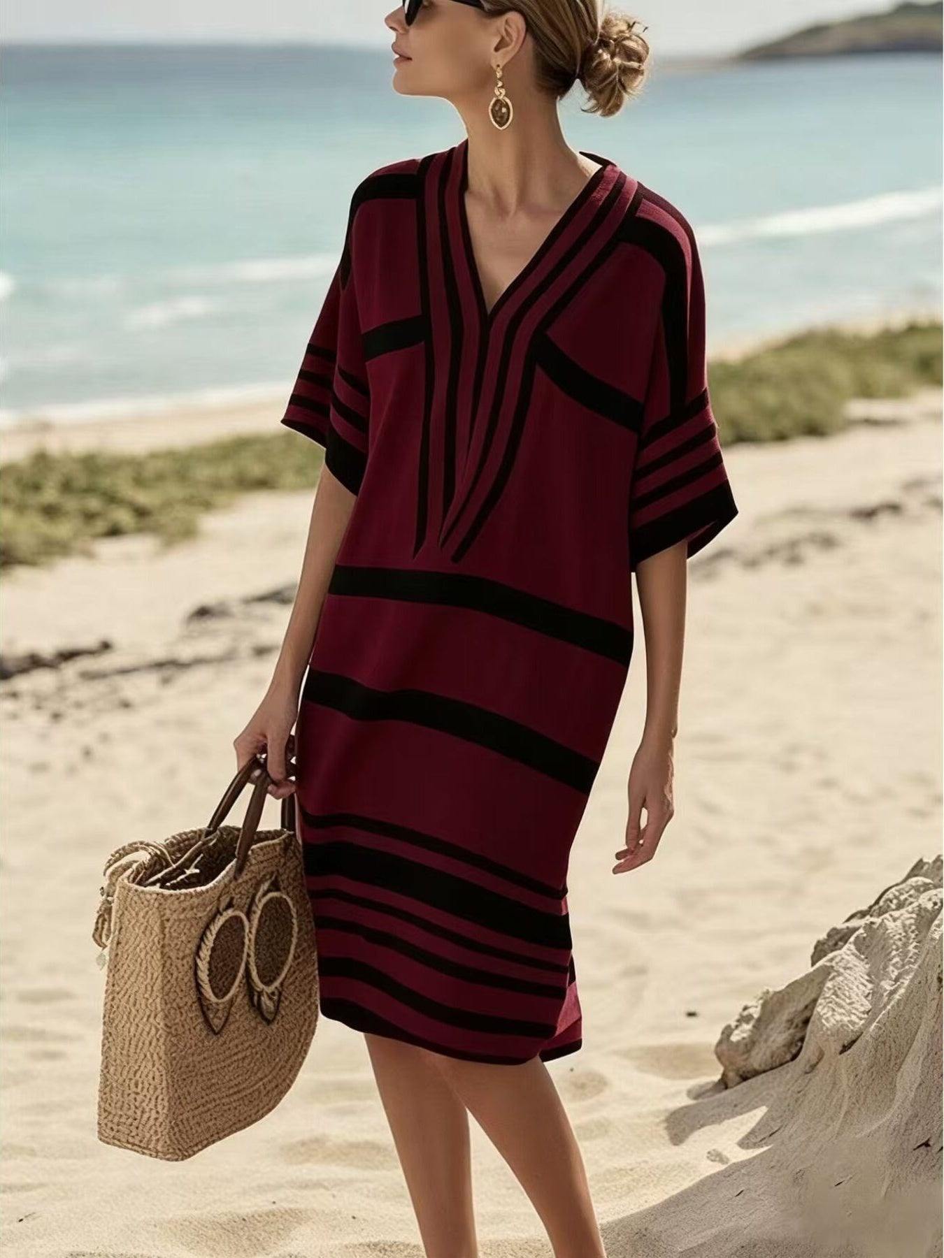 Full Size Striped Half Sleeve Midi Dress Plus Size - product image 25