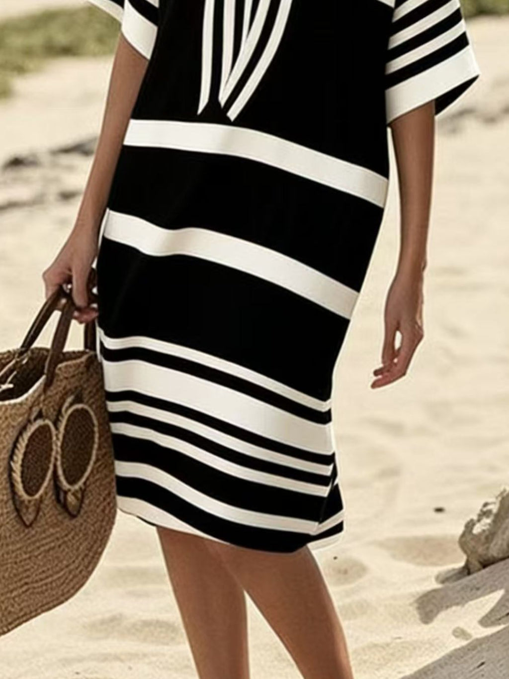 Full Size Striped Half Sleeve Midi Dress Plus Size - product image 12