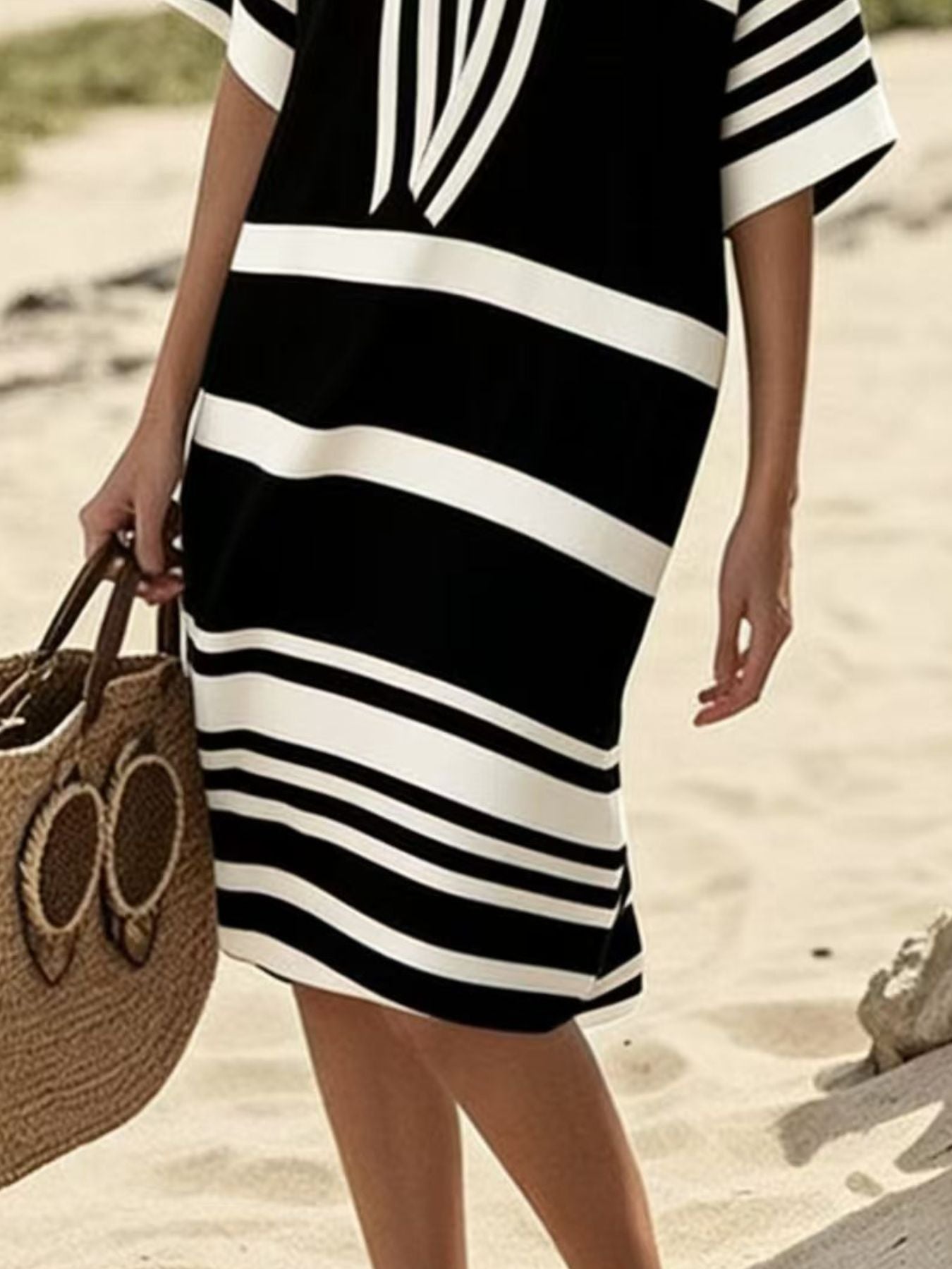 Full Size Striped Half Sleeve Midi Dress Plus Size - product image 12