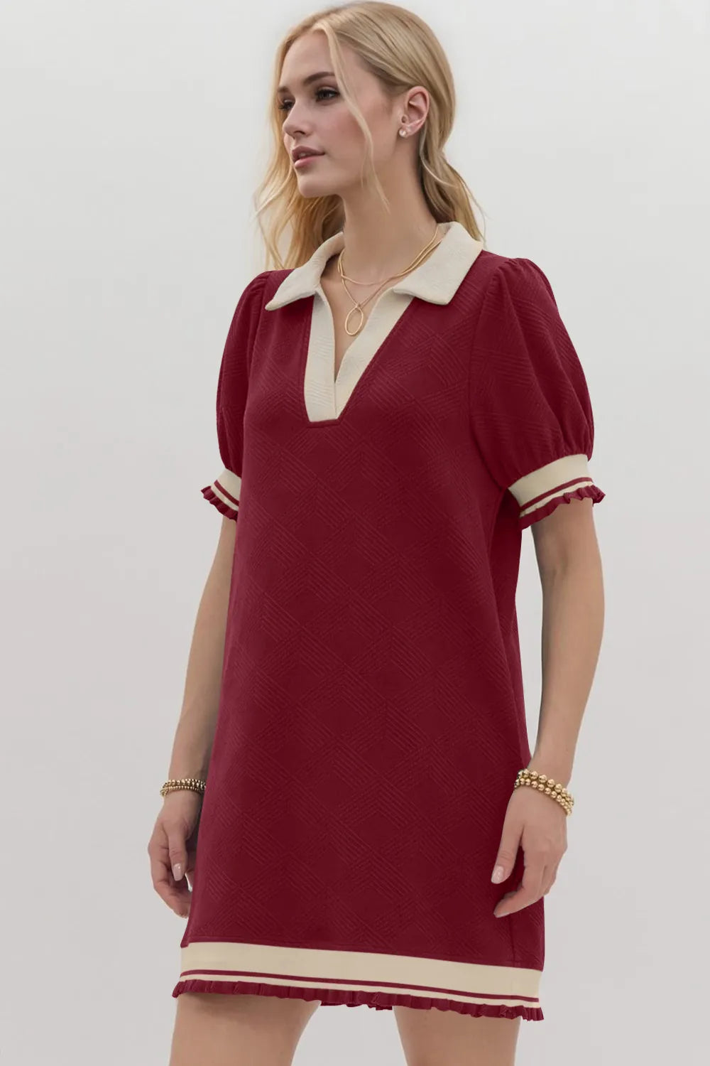 Oh Frill Contrast Trim Johnny Collar Short Sleeve Mini Dress view 9 - Shopiebay