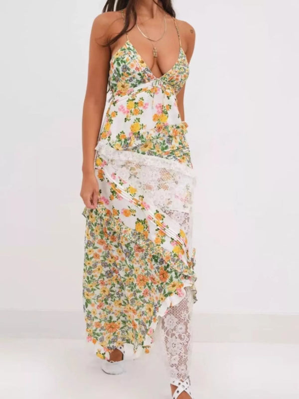 Lace Detail Ruffled Floral V-Neck Maxi Dress - product image 3