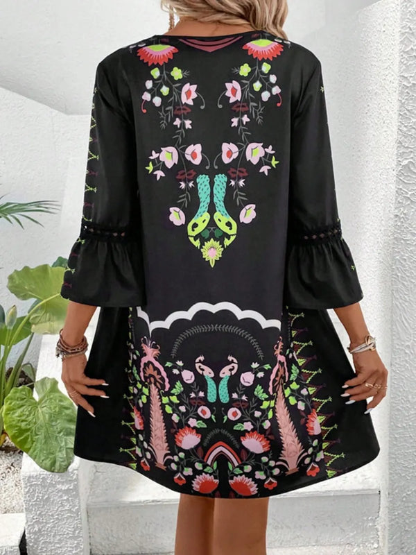 Lace Detail Printed Three-Quarter Sleeve Dress - product image 10