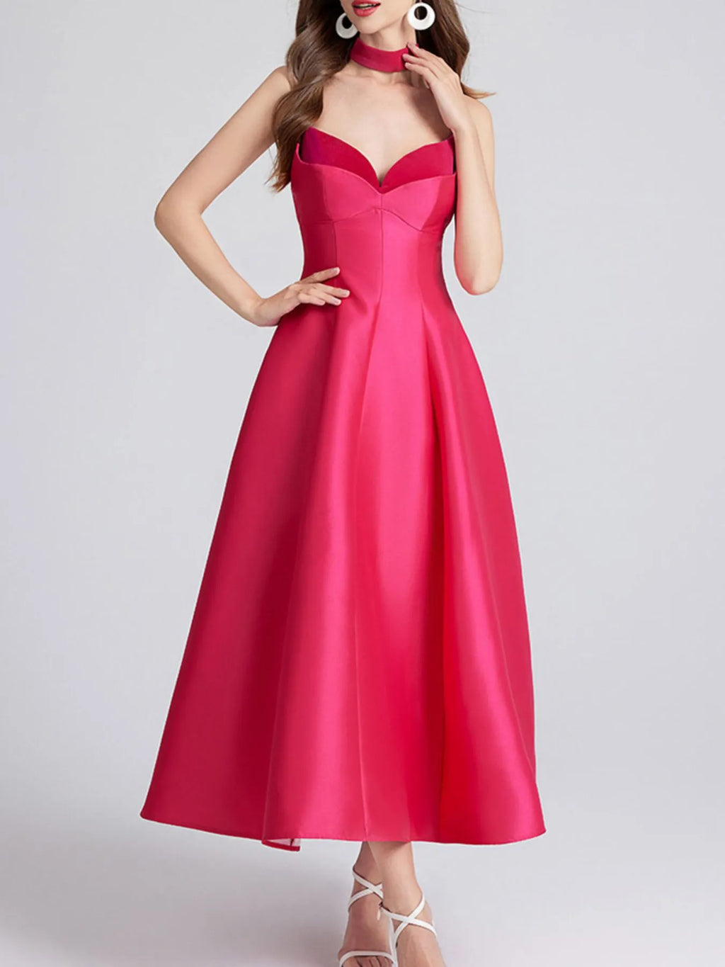 Sweetheart Spaghetti Strap Midi Dress with Collar - product image 8