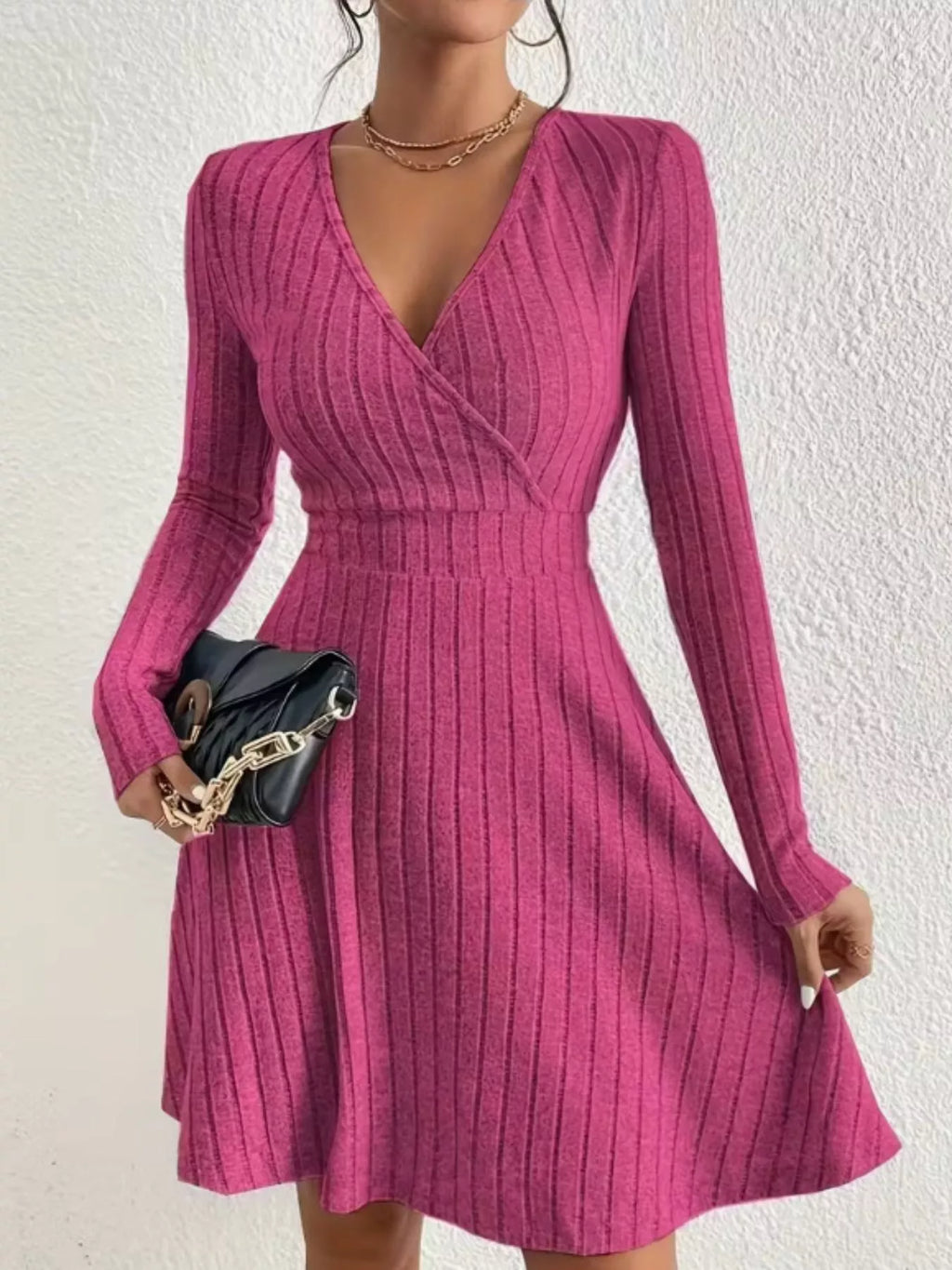 Ribbed Knit Wrap Mini Dress - product image 15