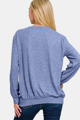 Zenana Full Size Melange Round Neck Top
