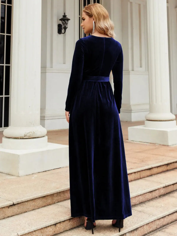 Tie Front Round Neck Long Sleeve Maxi Dress - product image 14