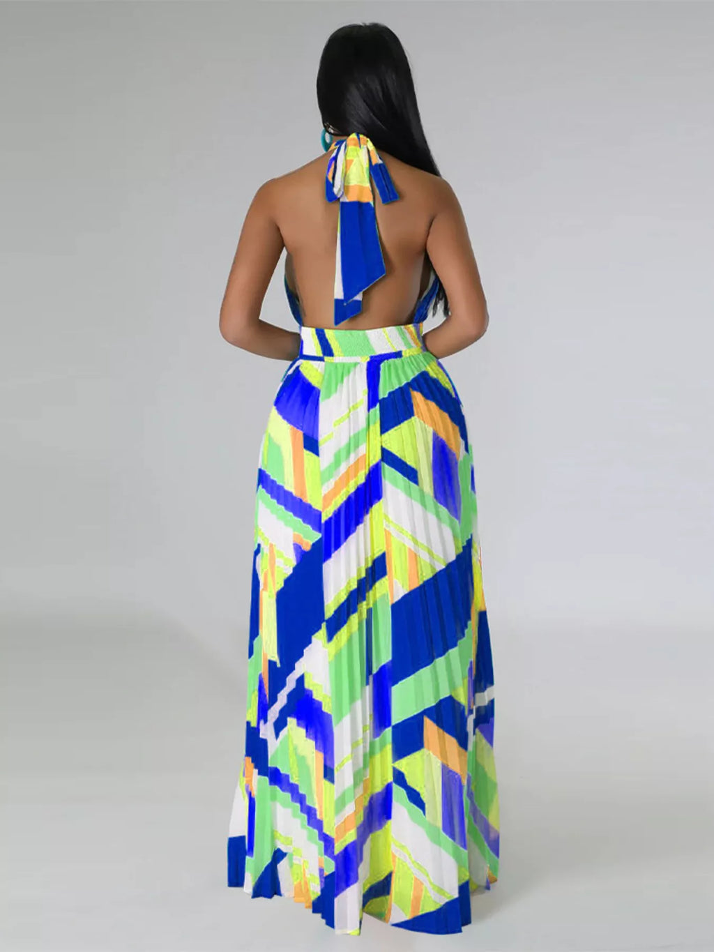 Halter Neck Geometric Print Pleated Maxi Dress - product image 17