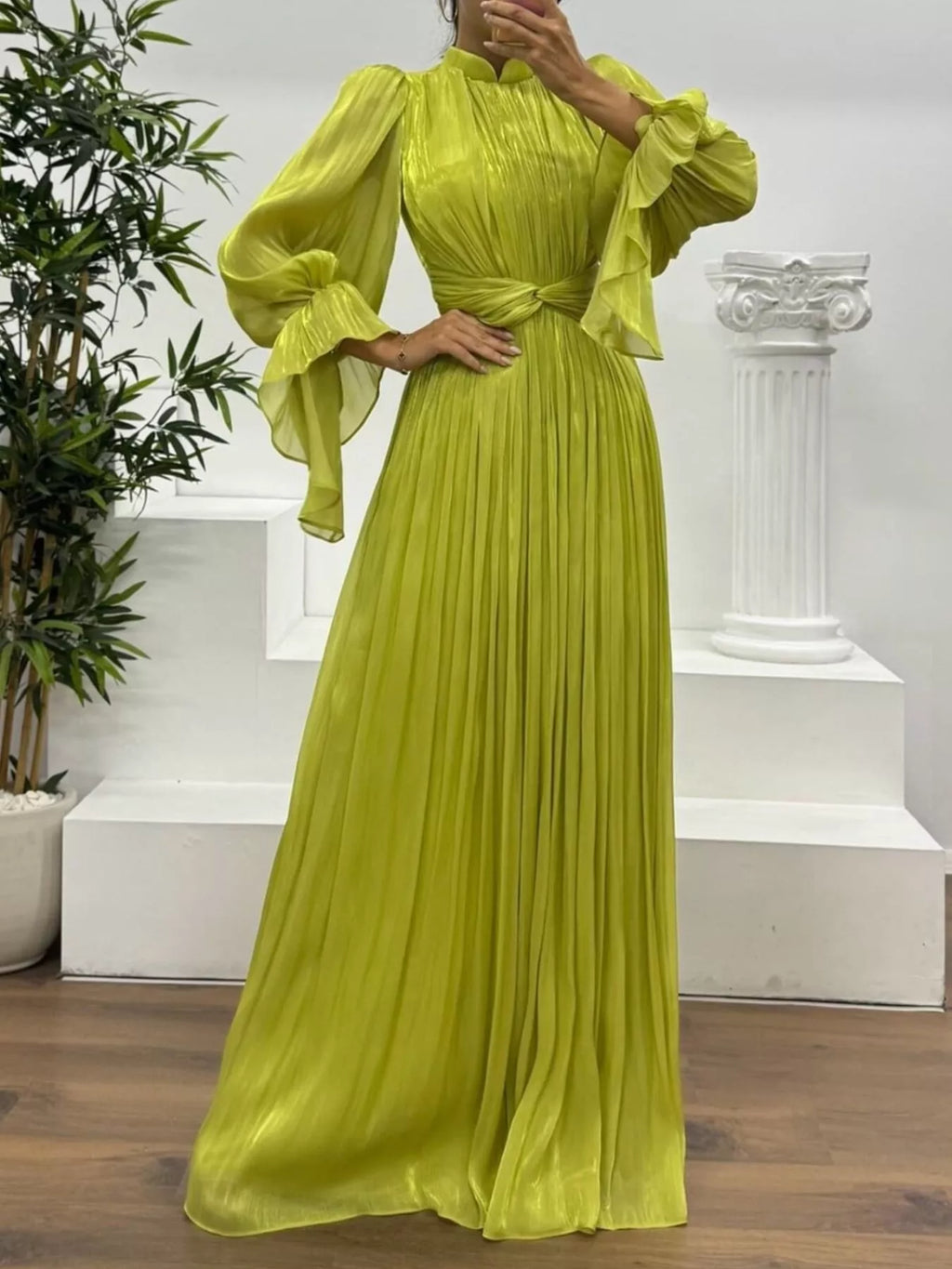 Pleated Mock Neck Long Sleeve Maxi Dress - product image 5