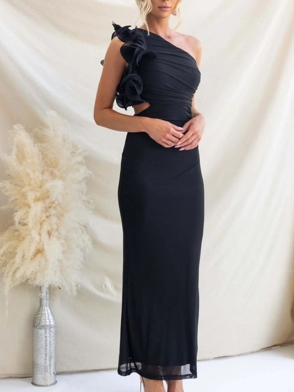 One-Shoulder Floral Trim Sleeveless Maxi Dress - product image 6