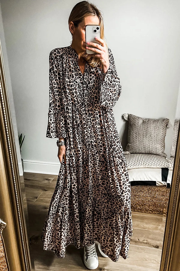 Leopard Notched Long Sleeve Maxi Dress - product image 2