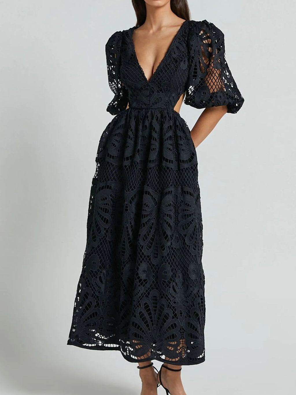 Cutout Back Lace Crochet V-Neck Dress - product image 20